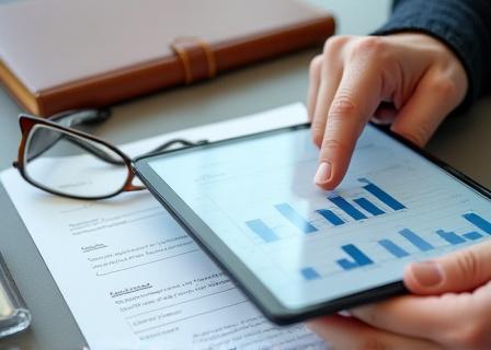Close up of a legal professional analyzing data on a tablet in a corporate setting